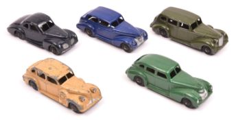 5 Dinky Toys 39 Series. Packard Super Eight (39a). An example in dark gloss olive green with black