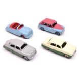 4 Dinky Toys Cars. Hillman Minx (154), example in cerise and light blue, with mid blue wheels.