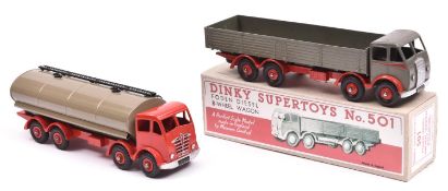 2 Dinky Toys Foden Trucks. A DG 8 Wheel Wagon (501) cab and body in grey, with red chassis, flash