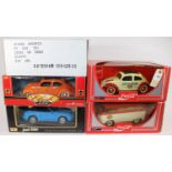 5 1:18 scale cars. 2x Solido / Coca-Cola Volkswagens - a 1958 Coccinelle Beetle and a 1966 Combi.