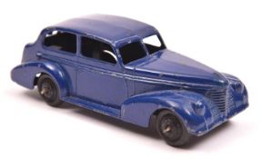 A factory error Dinky Toys 39 Series Oldsmobile 6 sedan (39b). An example in dark blue with no