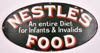 An oval enamelled advertising sign; Nestle's Food, An entire Diet for Infants & Invalids. On a