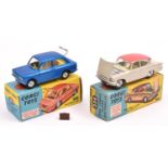 2 Corgi Toys. Ford Consul Classic (234). In cream with pink roof and yellow interior, dished spun