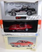 3 1:18 scale cars. 2x Autoart- Experimental Chevrolet Corvette Stingray in deep red. Plus a Ford