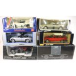 6 1:18 scale cars. ERTL Mercedes Benz 190SL Roadster in black. Welly BMW Z8 in metallic silver.