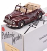 A Pathfinder Models white metal 1950 Morris Minor Convertible MM (PFM22). An example in maroon, with