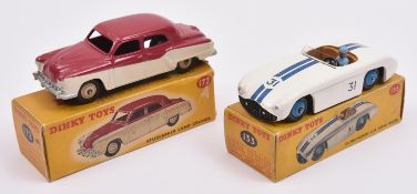 3 Dinky Toys American Cars. 2x Studebaker Land Cruiser (172). An example in cerise and cream, with