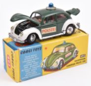 Corgi Toys Volkswagen European Police Car (492). In dark green and white POLIZEI livery, with