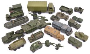 20 Dinky Military vehicles etc. Including- DUKW, French example. Foden 3 axle covered truck. Antar