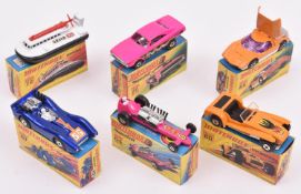 6x Matchbox New Superfast. Lotus Super Seven in orange (60c). Blue Shark (61c). Slingshot Dragster