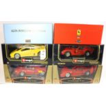 6 Bburago 1:18 scale cars. 2 special editions on plinths- 1994 Ferrari GTO and a 1931 Alfa Romeo