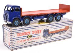 Dinky Supertoys Foden FG Flat Truck with Tailboard (903). Example with dark blue cab and chassis,