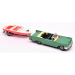 Scarce early 1960's plastic NOREV Chrysler New Yorker and sports boat. Car in green with black