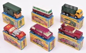 6 Matchbox Superfast. 4. Dodge Stake Truck, orange yellow cab and chassis, green tinted glazing with