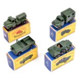 4x Matchbox Series. Land Rover Series II (12b) with black plastic wheels. Ferret Scout Car (61a).