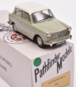 A Pathfinder Models white metal 1967 Austin A40 MKII (PFM 29). An example in pale green with white