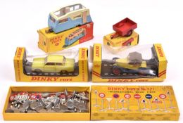 5 Dinky Toys. 1965 Ford Cortina (133). Yellow with red interior. Four Berth Caravan (117). Blue
