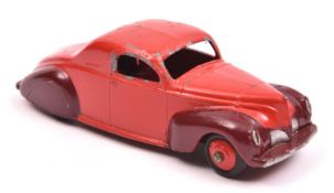 Dinky Toys 39 Series Lincoln Zephyr Coupe (39c). A U.S. export example in red with maroon wings,