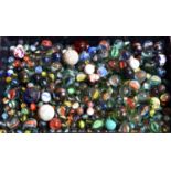 An impressive old collection of 300 plus glass marbles. Various sizes including many small plus a