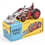 A Corgi Toys Massey-Ferguson 65 Tractor with Fork and Driver (57). In red and cream with red