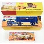 3 DAN-Toys Dinky. Tracteur Unic et Semi-Remorque SNCF in dark blue livery. Berliet Stradair Benne