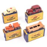 4x Matchbox Series. Daimler Ambulance (14a). Diamond T Prime Mover (15a). Transporter Trailer (16a).