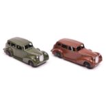 2 Dinky Toys 39 Series. Packard Super Eight (39a). An example in dark brown with ridged black wheels