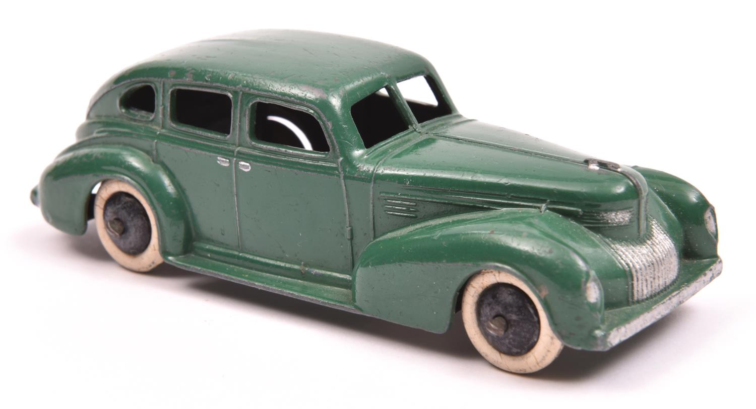 Dinky Toys 39 Series Chrysler Royal sedan (39e). A scarce 1939 pre-WW2 example in dark green, with