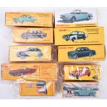 10 Atlas Dinky. Peugeot 402 TAXI (24L), Peugeot 403 Berline (24B), ESSO Petrol Pumps (49D),