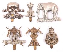 6 Cavalry cap badges: post 1905 16th Lancers, 17th Lancers (smaller size), post 1910 18th Hussars,