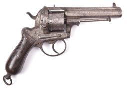 A Belgian 6 shot 9mm Lefaucheux closed frame double action pinfire revolver by Fancotte, c 1865,