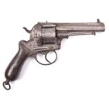 A Belgian 6 shot 9mm Lefaucheux closed frame double action pinfire revolver by Fancotte, c 1865,