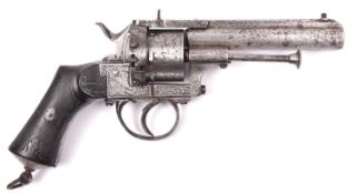 A Belgian 6 shot 9mm Julien solid frame double action pinfire revolver, c 1865, round barrel 108mm,