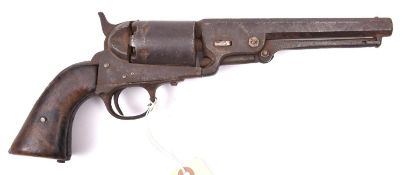 A 6 shot .36" Belgian copy of a Colt percussion revolver, c 1860, 11½” overall, barrel 6¼” with Colt
