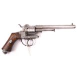 A Belgian 6 shot 9mm Lefaucheux double action pinfire revolver, c 1863, number 98262, round barrel