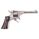 A Belgian 6 shot 7mm Jongen Freres closed frame double action pinfire revolver, c 1860, number