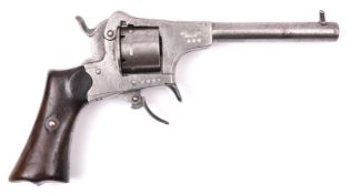 A Belgian 6 shot 7mm Jongen Freres closed frame double action pinfire revolver, c 1860, number