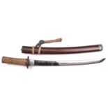 A Japanese sword wakizashi, blade 15¼” (details rubbed and slightly worn), signed Soshu zu Hiromasa,