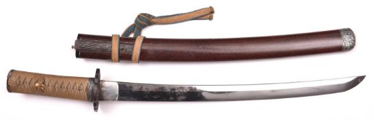 A Japanese sword wakizashi, blade 15¼” (details rubbed and slightly worn), signed Soshu zu Hiromasa,