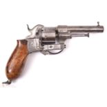 A French 6 shot 7mm Dumonthier double action pinfire revolver, c 1865, number 2518, round barrel