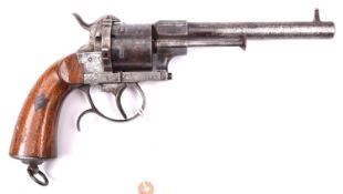 A German 6 shot 12mm Luneschloss double action pinfire revolver, c 1865, number 1161, round barrel