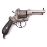 A Belgian 6 shot 12mm Lefaucheux double action pinfire revolver by Francotte, c 1865, number