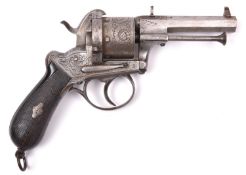 A Belgian 6 shot 12mm Lefaucheux double action pinfire revolver by Francotte, c 1865, number
