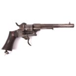 A Belgian 6 shot 9mm Lefaucheux double action pinfire revolver, c 1866, number 24044, round barrel