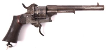 A Belgian 6 shot 9mm Lefaucheux double action pinfire revolver, c 1866, number 24044, round barrel