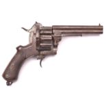 A Belgian double barrelled 20 shot 7mm Lefaucheux double action pinfire revolver, c 1860, the