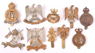10 OR’s cavalry cap badges: 4th Q O Hussars, Royal Scots Greys, Royal Dragoons, 9th Lancers, Royal