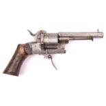 A Belgian 6 shot 7mm Lefaucheux double action pinfire revolver, c 1865, number 192648, octagonal