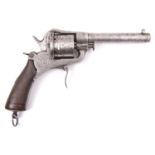 A Belgian 6 shot 12mm closed frame double action pinfire revolver, c 1865, round barrel 130mm,