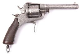 A Belgian 6 shot 12mm closed frame double action pinfire revolver, c 1865, round barrel 130mm,